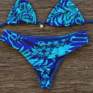 Blue and Green Women's Bikini Set